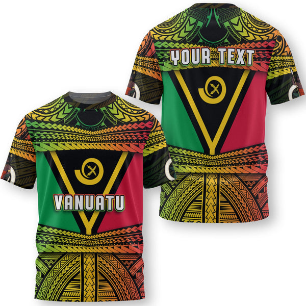 Custom Vanuatu Flag & Coat Of Arms T Shirt Reggae Style