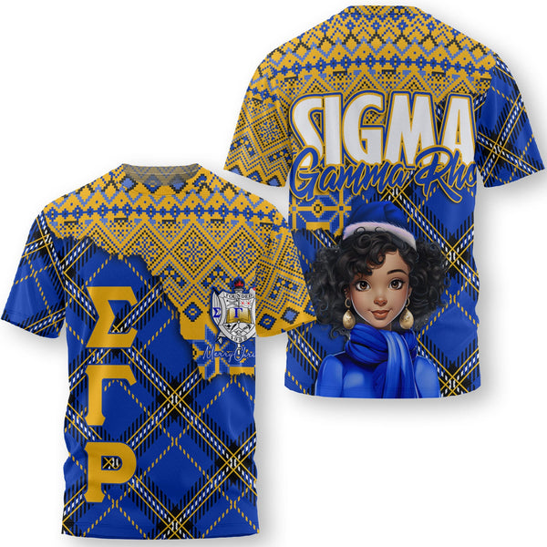 Sorority T Shirt - Christmas Sigma Gamma Rho Girl T Shirt Plaid Background Style