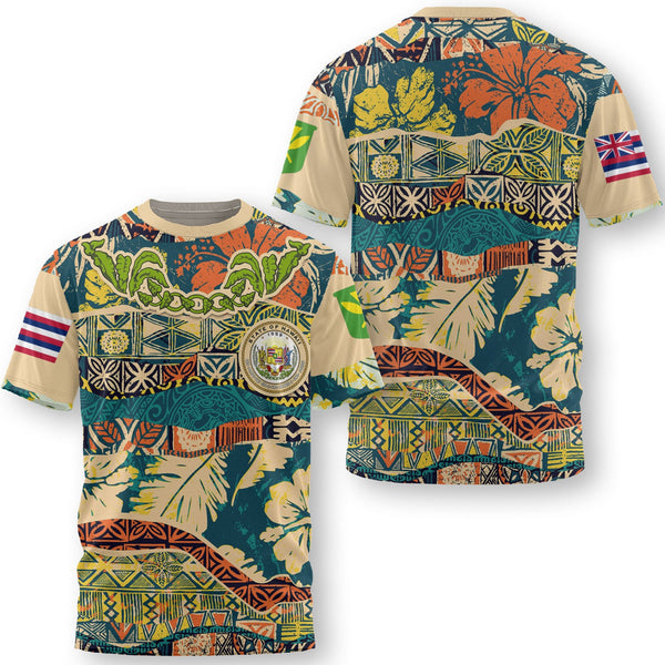 Hawaii Flag T Shirt Coat Of Arm Style