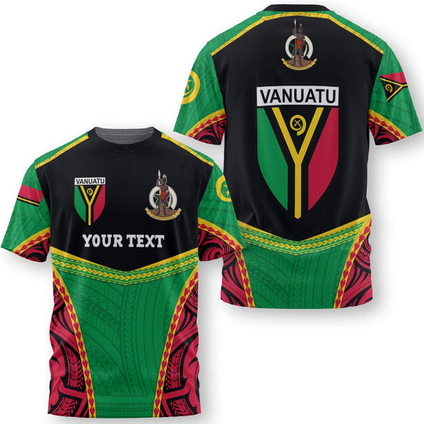 Custom Vanuatu Flag & Coat Of Arms T Shirt Black Style