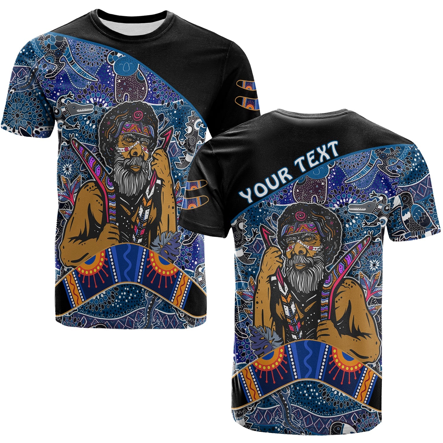 (Custom Personalised) Australian Boomerang TShirt Indigenous Australia Blue Graceful