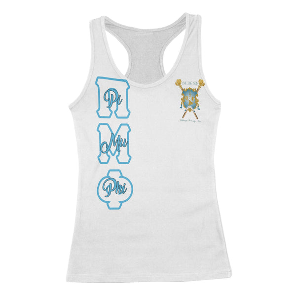 Sorority Tank Top - Personalized Pi Mu Phi Racerback Tank Original White Style