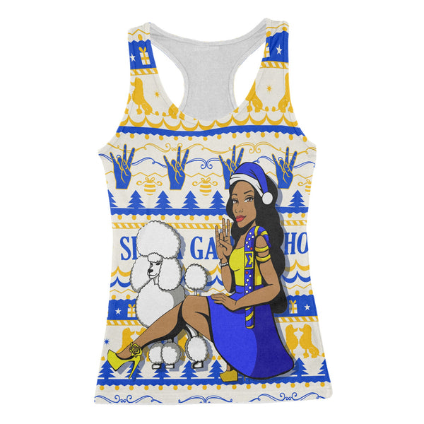 Sorority Tank Top - Sigma Gamma Rho Christmas Racerback Tank Woman Walking Poodle Style