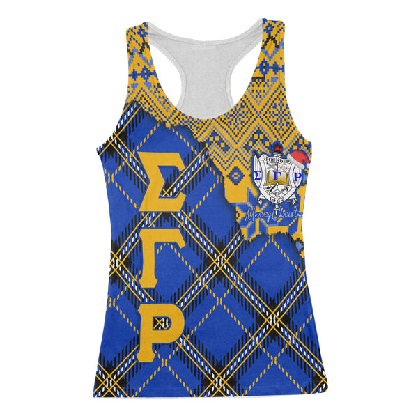 Sorority Tank Top - Christmas Sigma Gamma Rho Girl Racerback Tank Plaid Background Style