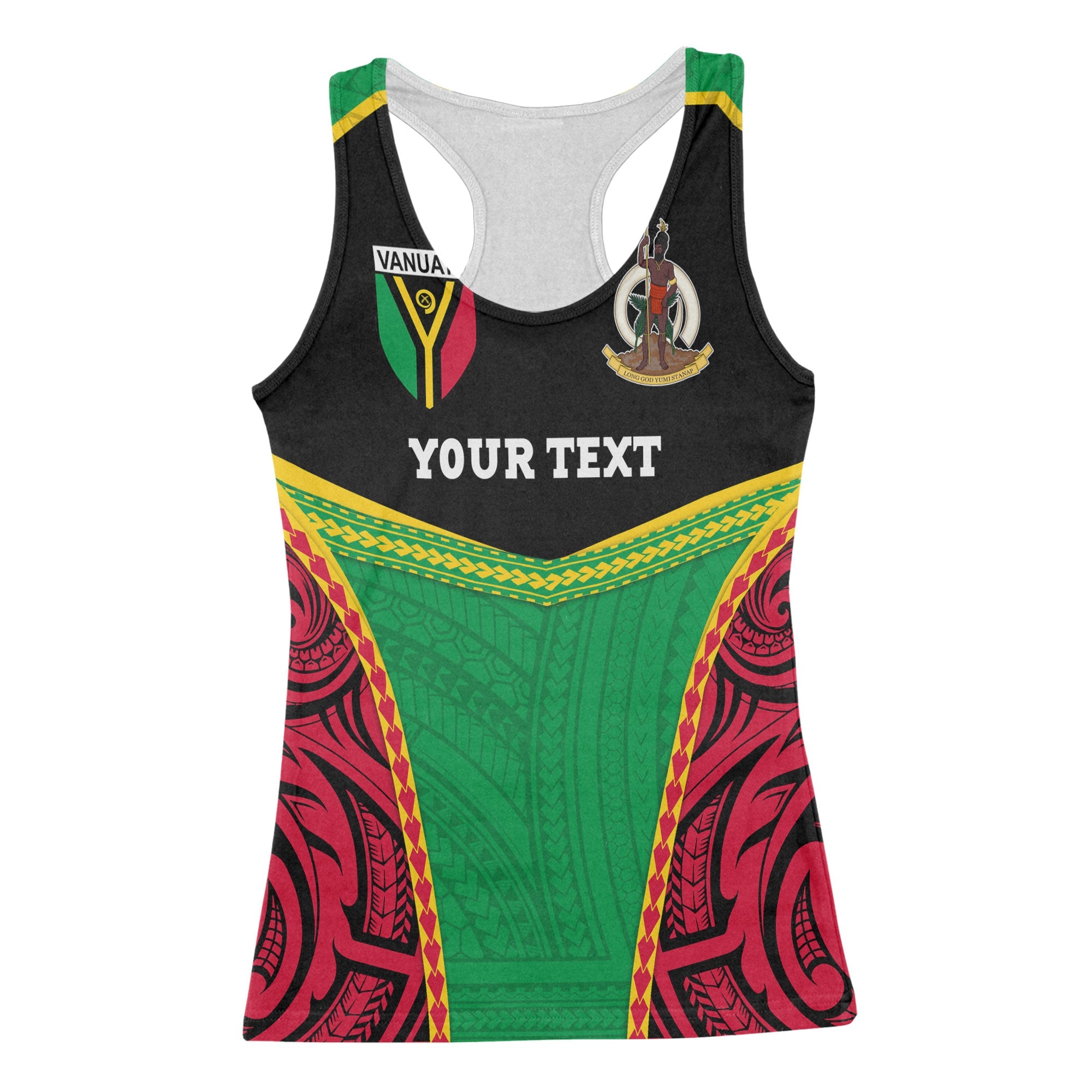 Custom Vanuatu Flag & Coat Of Arms Racerback Tank Black Style