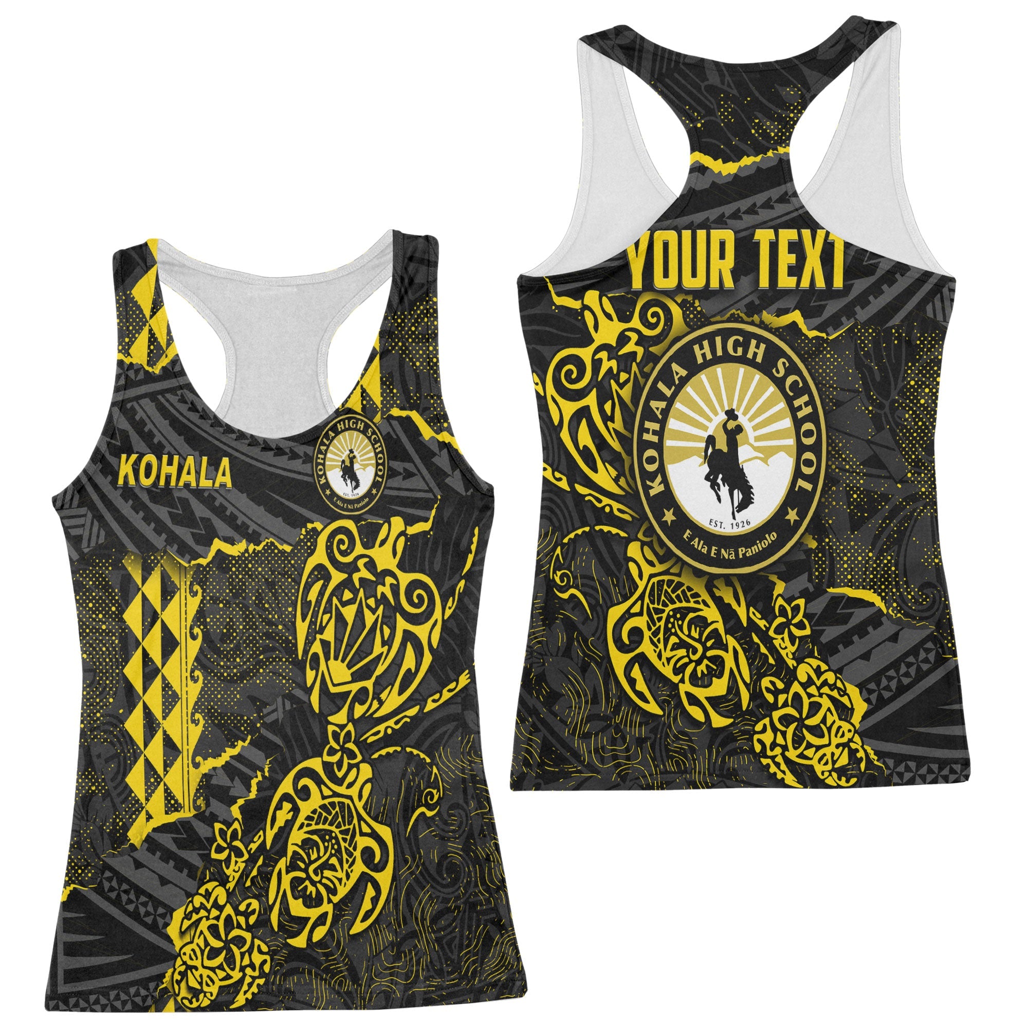 Hawaii Kohala High School Custom Racerback Tank Polynesian Turtle Style