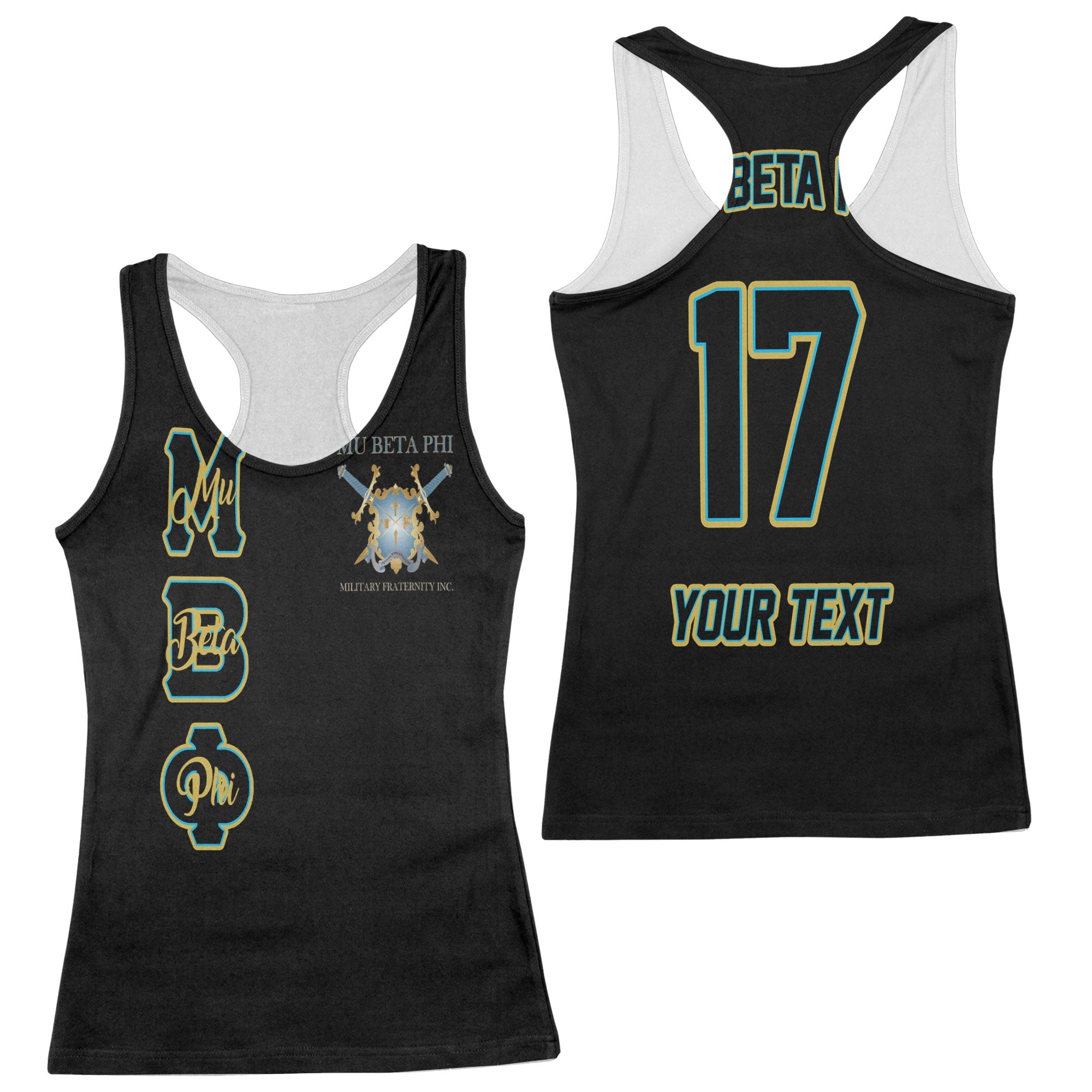 Fraternity Tank Top - Personalized Mu Beta Phi Racerback Tank Original Black Style