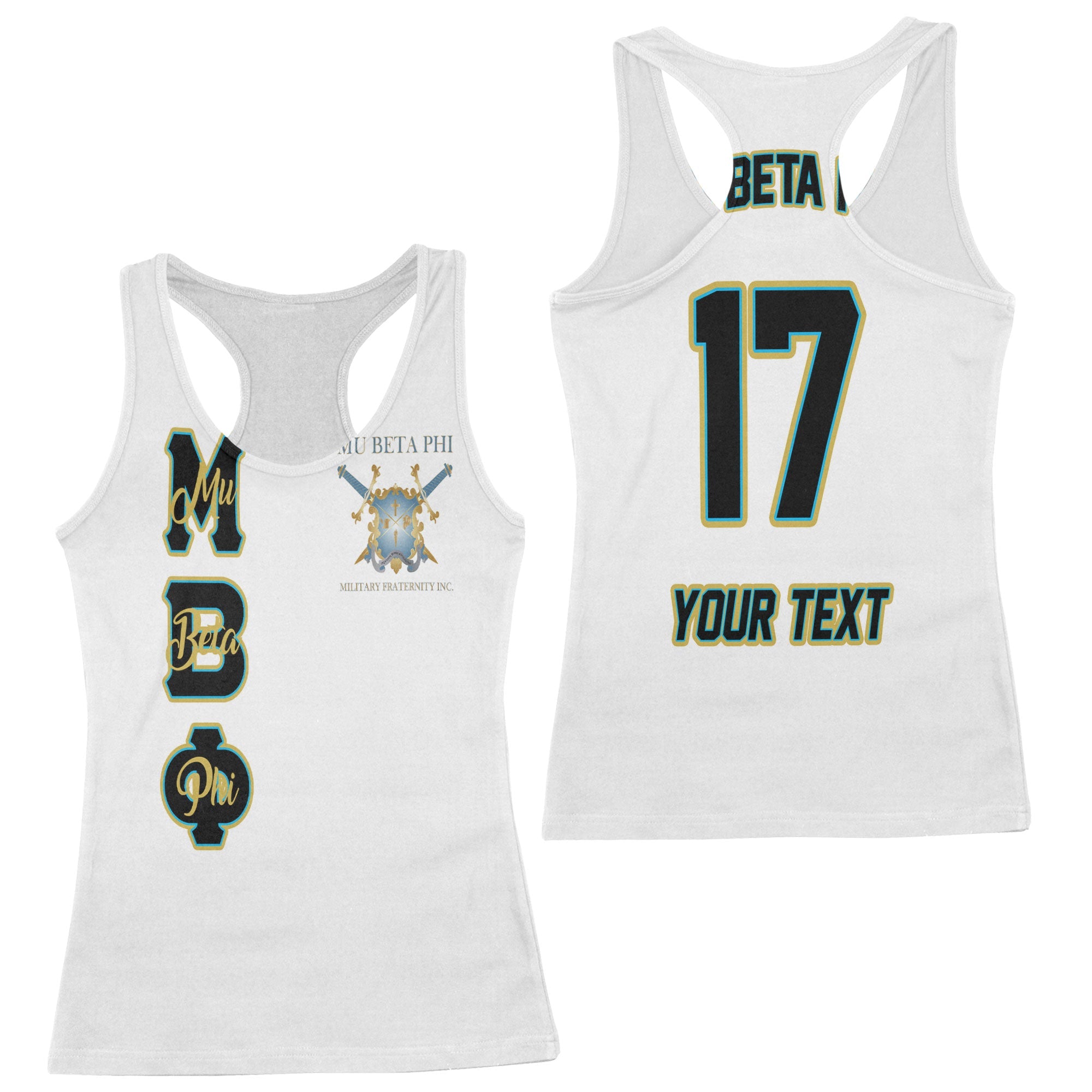 Fraternity Tank Top - Personalized Mu Beta Phi Racerback Tank Original White Style