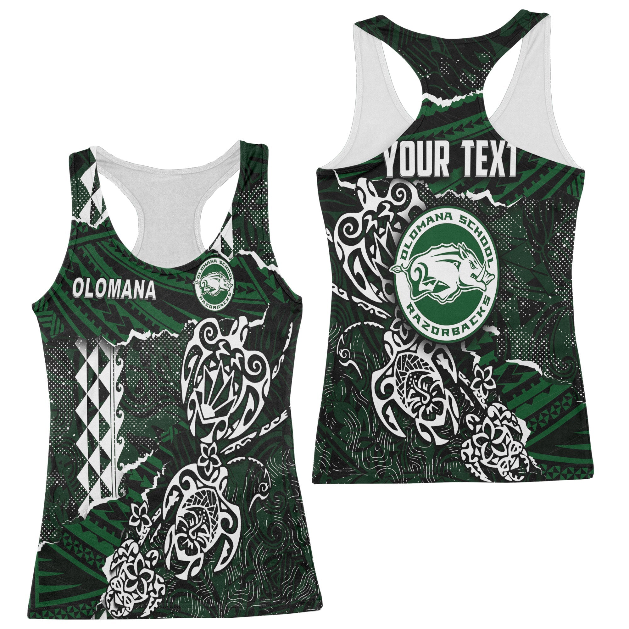 Hawaii Olomana High & Intermediate School Custom Racerback Tank Polynesian Turtle Style