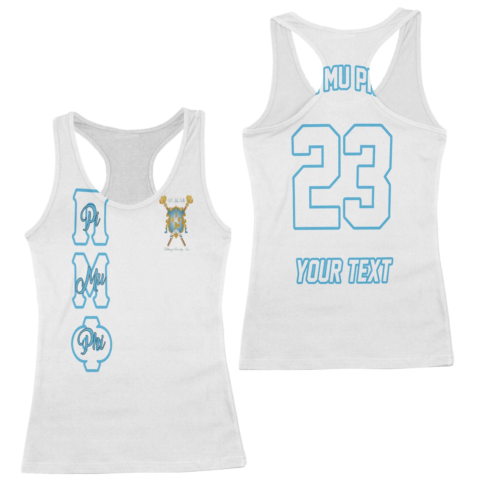 Sorority Tank Top - Personalized Pi Mu Phi Racerback Tank Original White Style