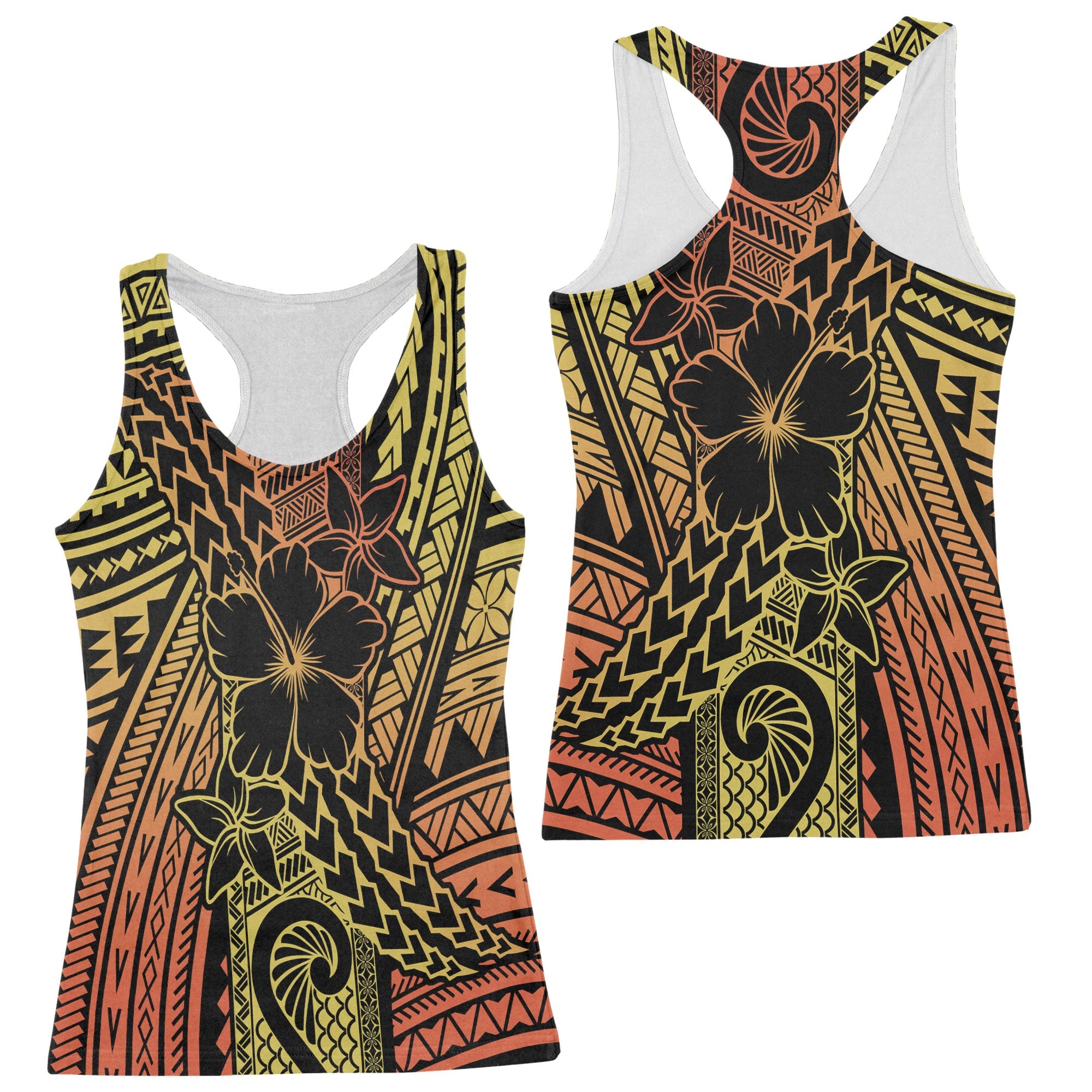 Hawaiian Reggae Racerback Tank Polynesian Hibiscus Style