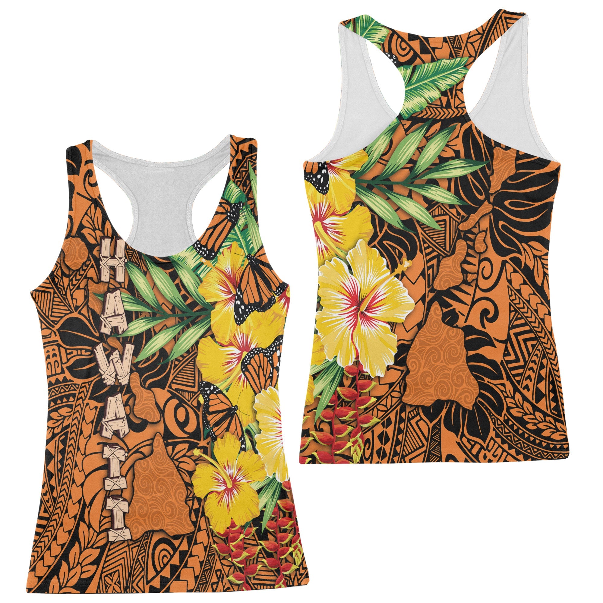 Hawaii Racerback Tank Kamehameha Butterfly Tropical Style