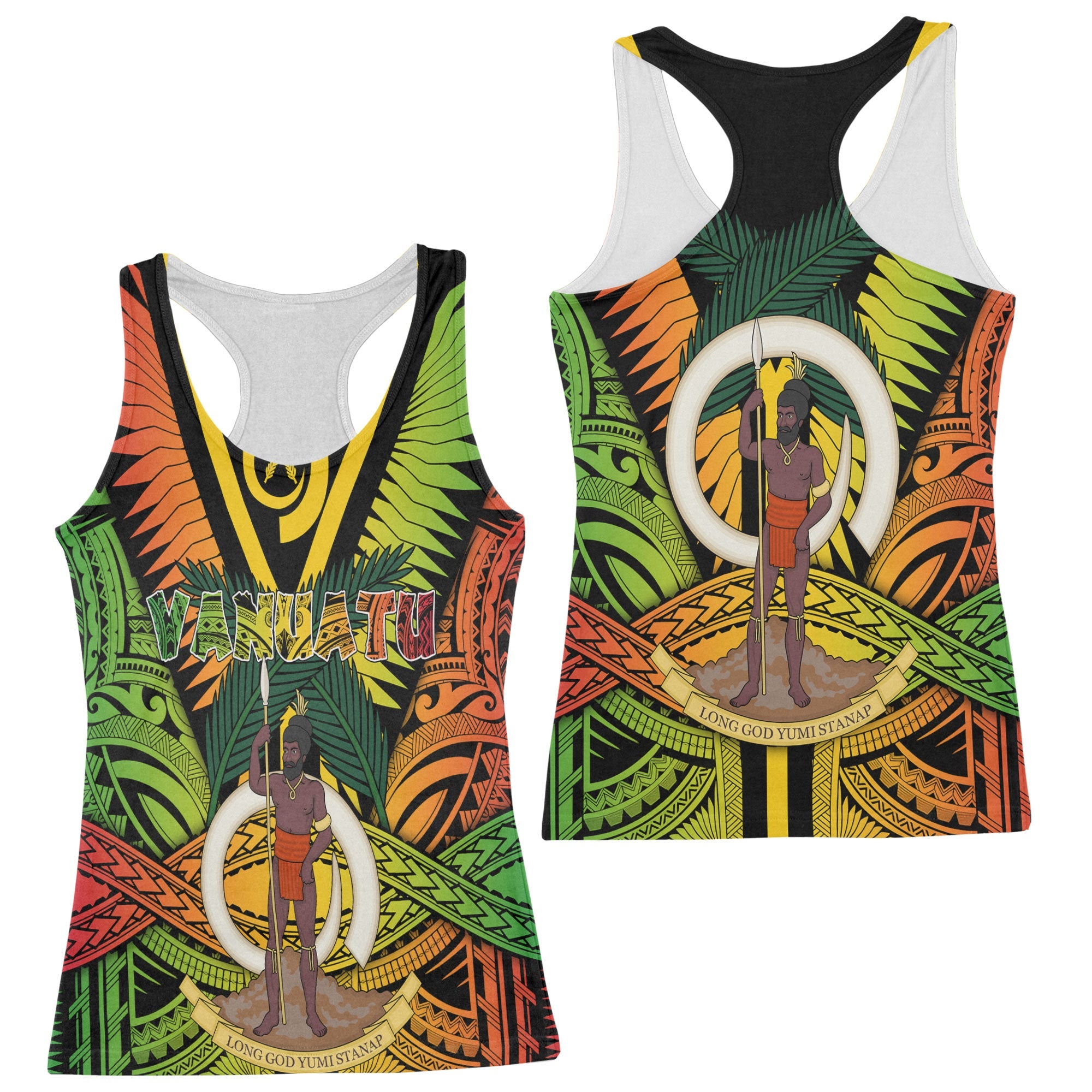 Vanuatu Racerback Tank Coat Of Arms Reggae Style