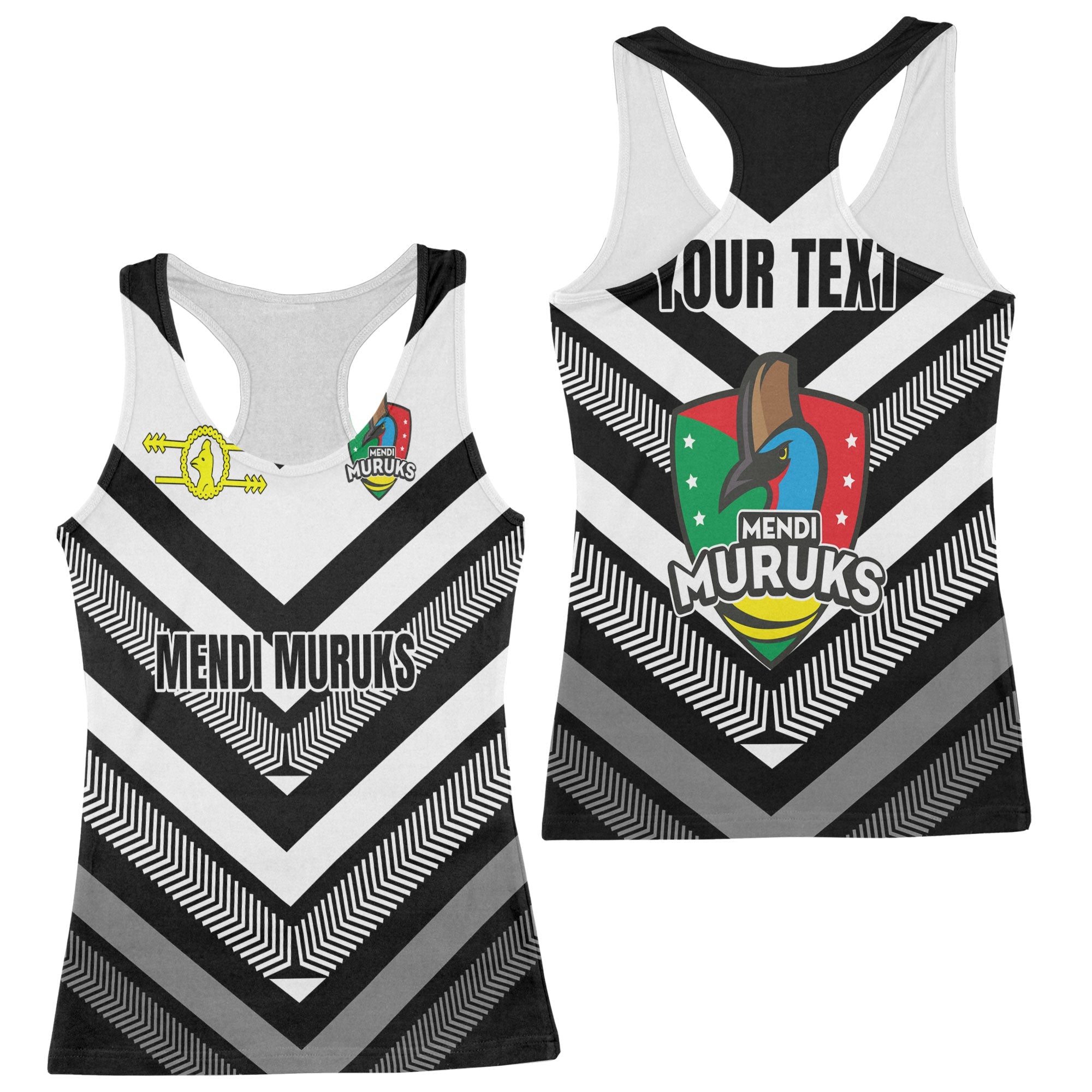 Custom Mendi Muruks Racerback Tank Papua New Guinea Rugby Black & White Style