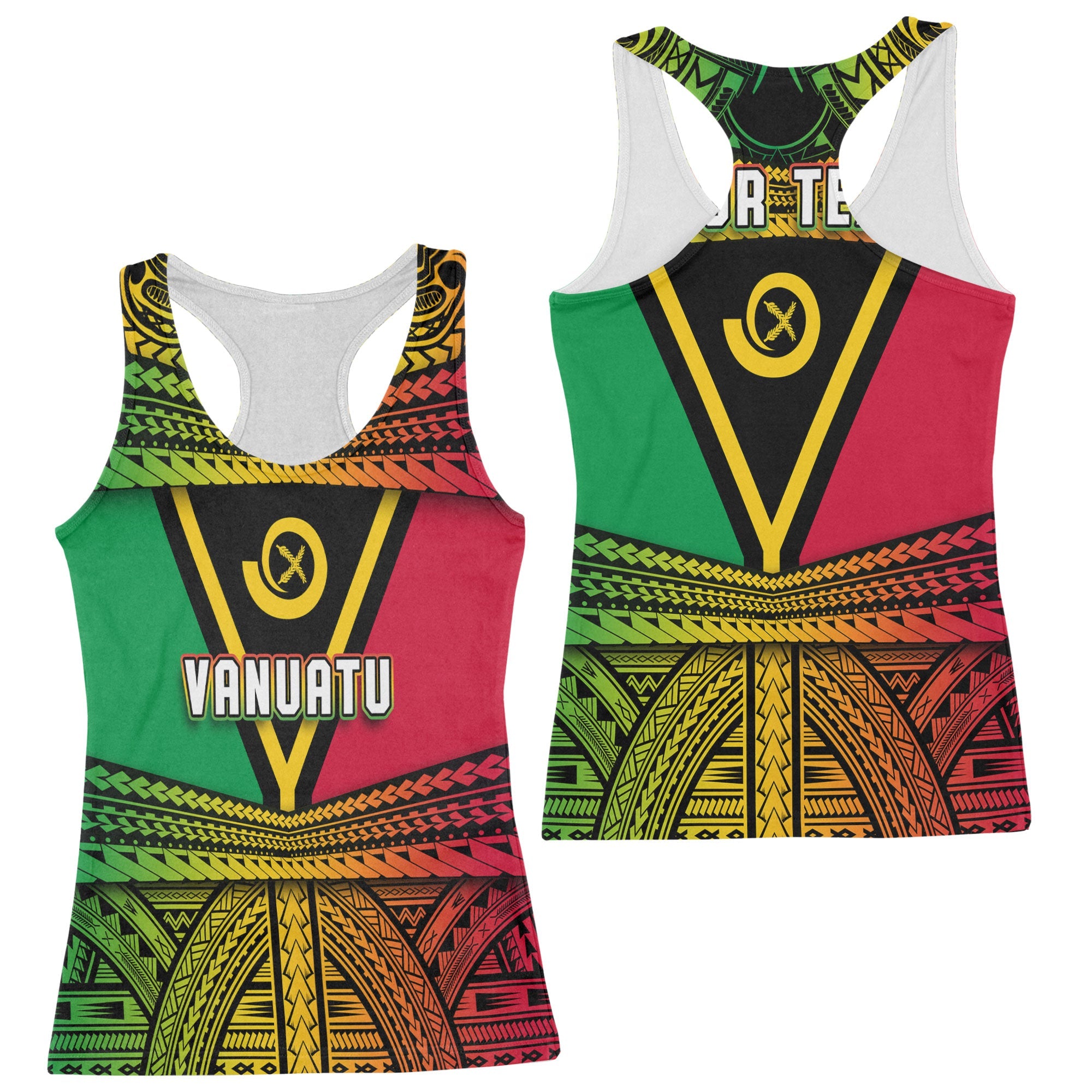 Custom Vanuatu Flag & Coat Of Arms Racerback Tank Reggae Style