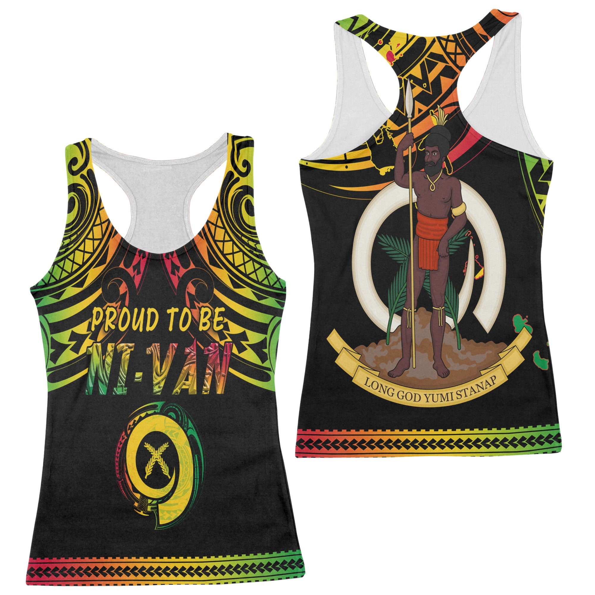 Vanuatu Proud To Be Ni-Van Racerback Tank Coat Of Arms Reggae Style