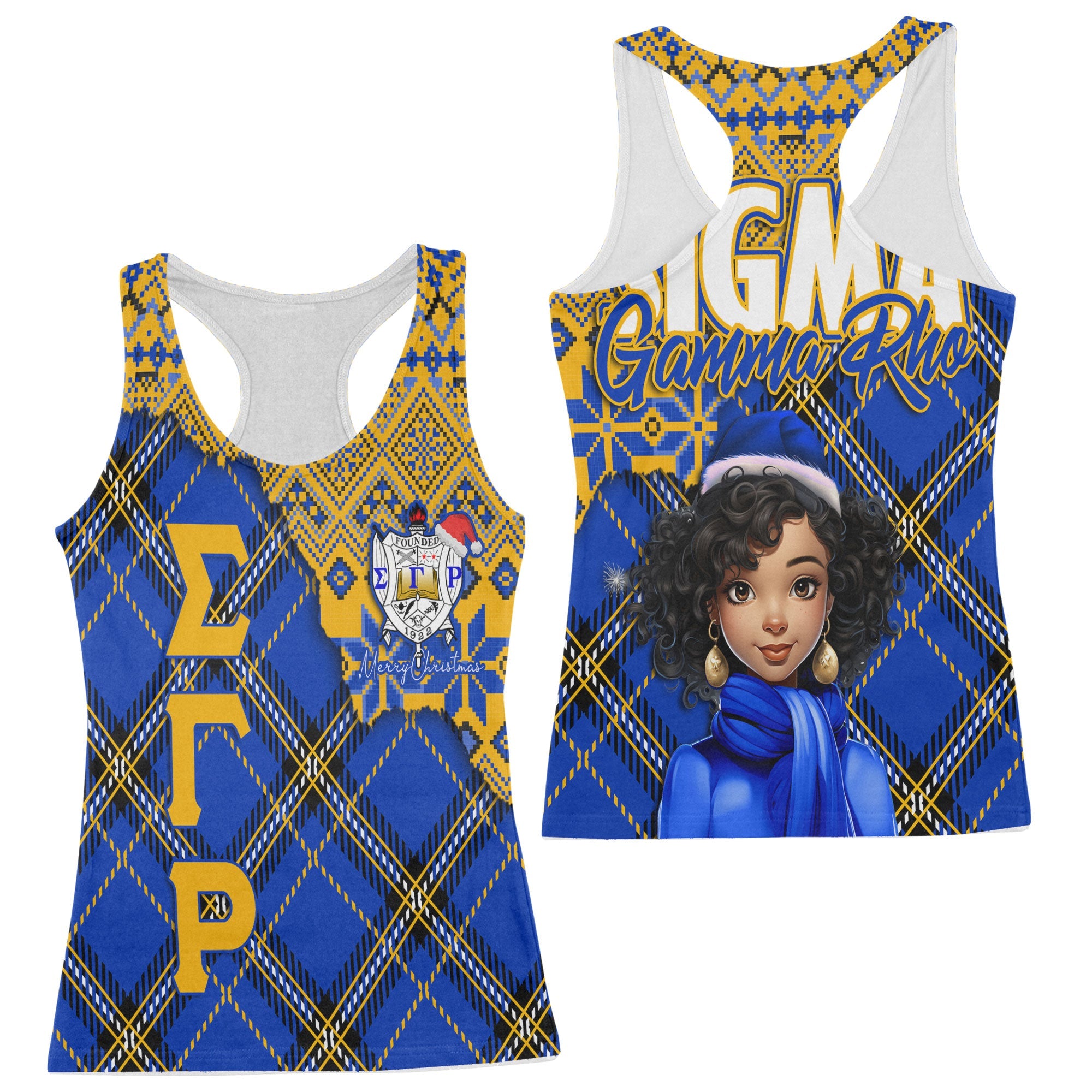 Sorority Tank Top - Christmas Sigma Gamma Rho Girl Racerback Tank Plaid Background Style