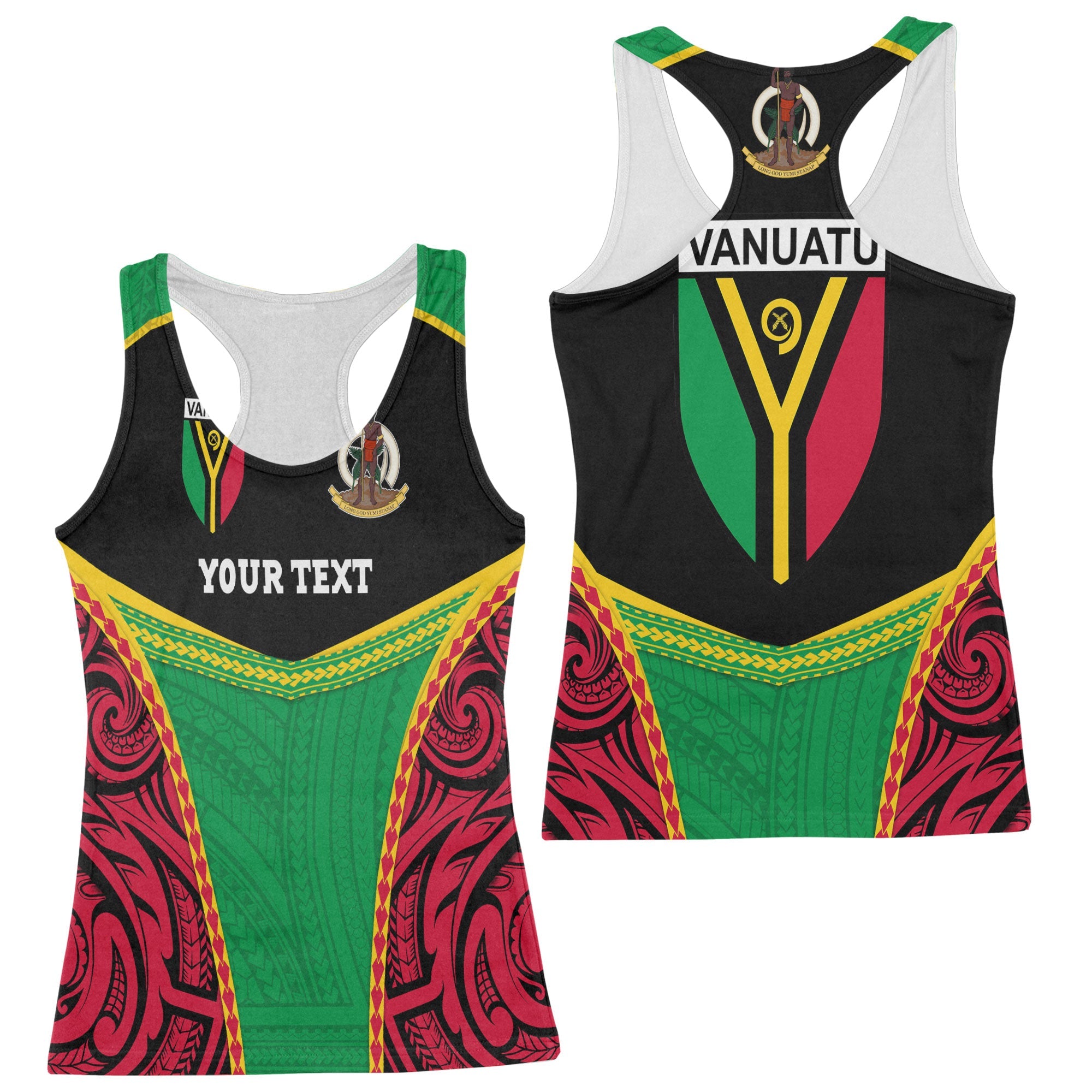 Custom Vanuatu Flag & Coat Of Arms Racerback Tank Black Style