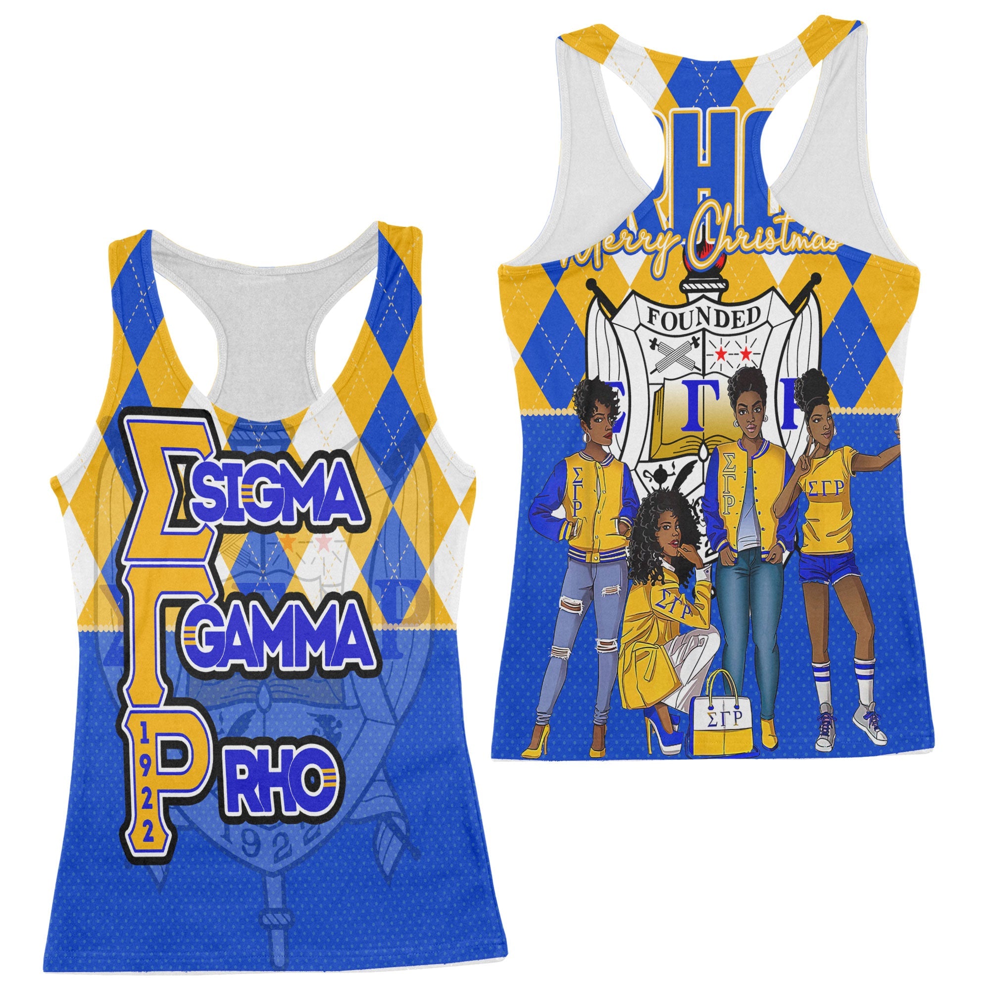 Sorority Tank Top - Christmas Sigma Gamma Rho Girl Racerback Tank Rhombus Pattern Style