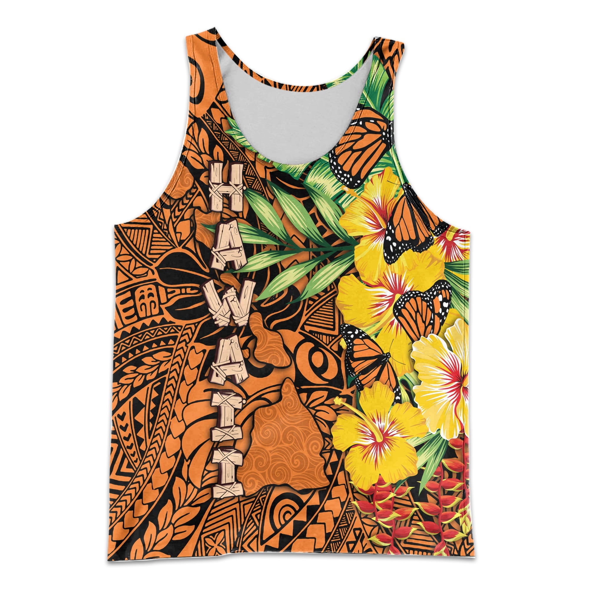 Hawaii Men Tank Top Kamehameha Butterfly Tropical Style