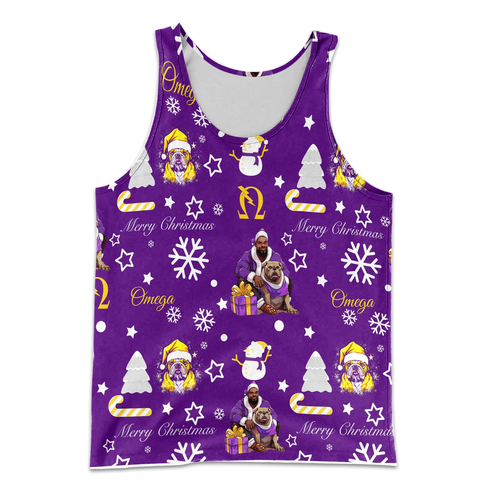 Fraternity Tank Top - OPP Christmas Men Tank Top Bulldog Purple Pattern Style