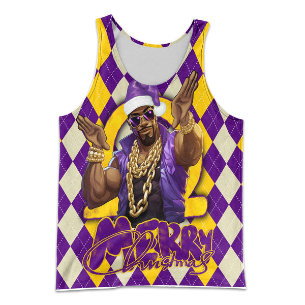 Fraternity Tank Top - OPP Christmas Men Tank Top Bulldog Purple Gold Caro Pattern Style