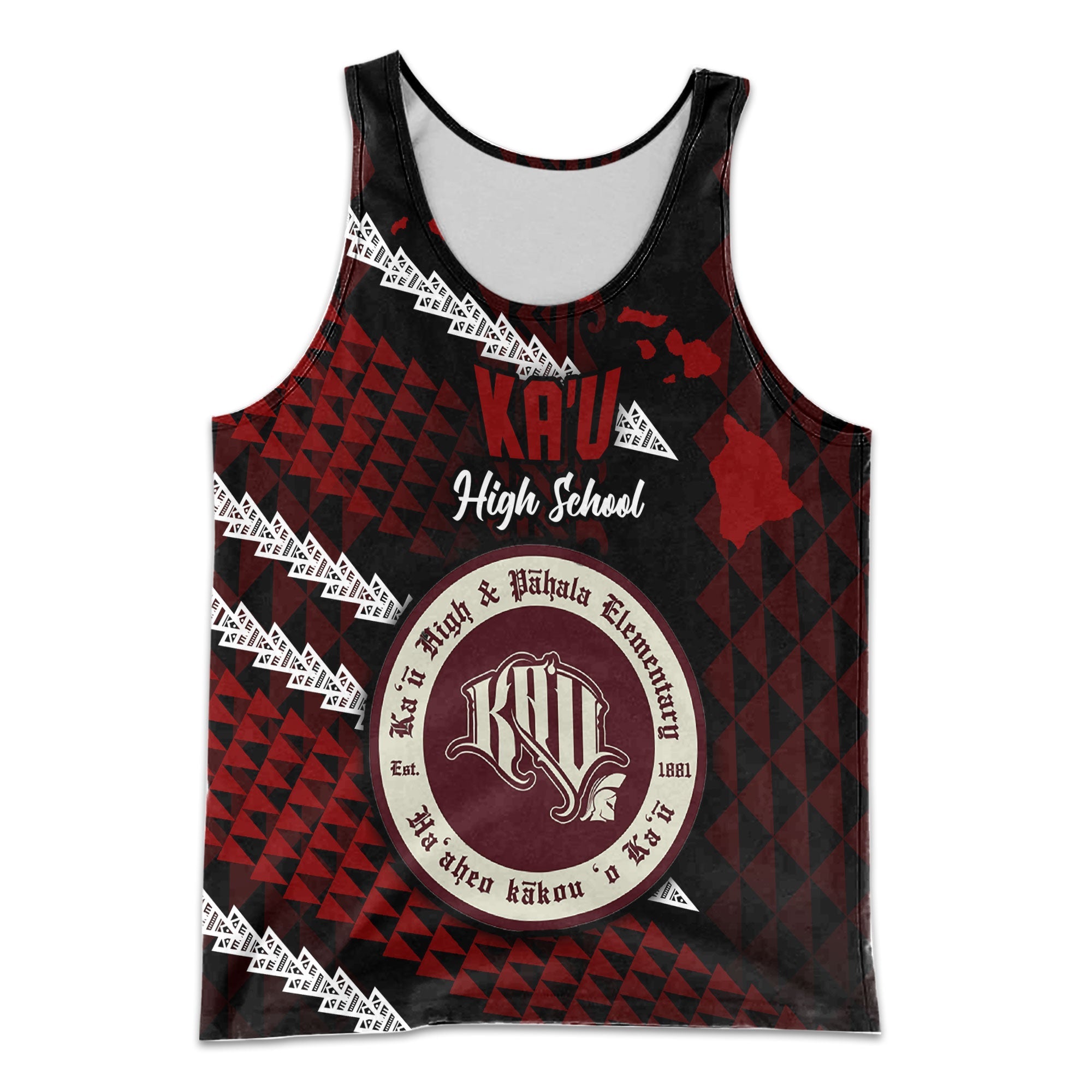 Hawaii Kau High & Pahala Elementary School Custom Men Tank Top Map Style