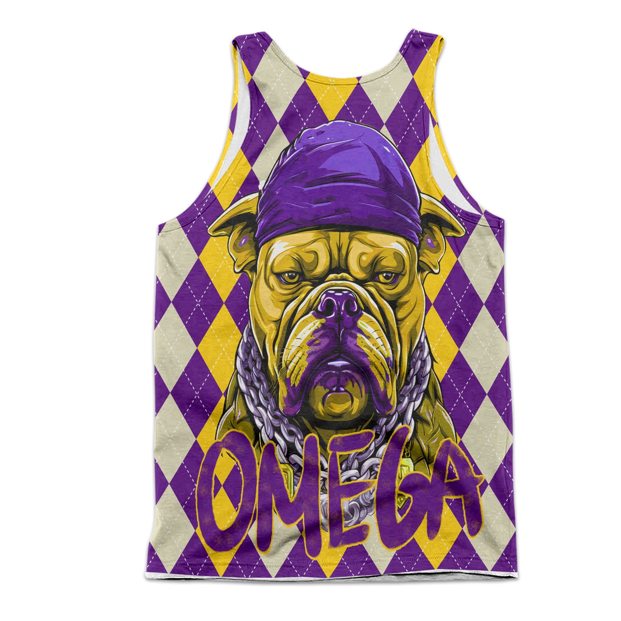 Fraternity Tank Top - OPP Christmas Men Tank Top Bulldog Purple Gold Caro Pattern Style