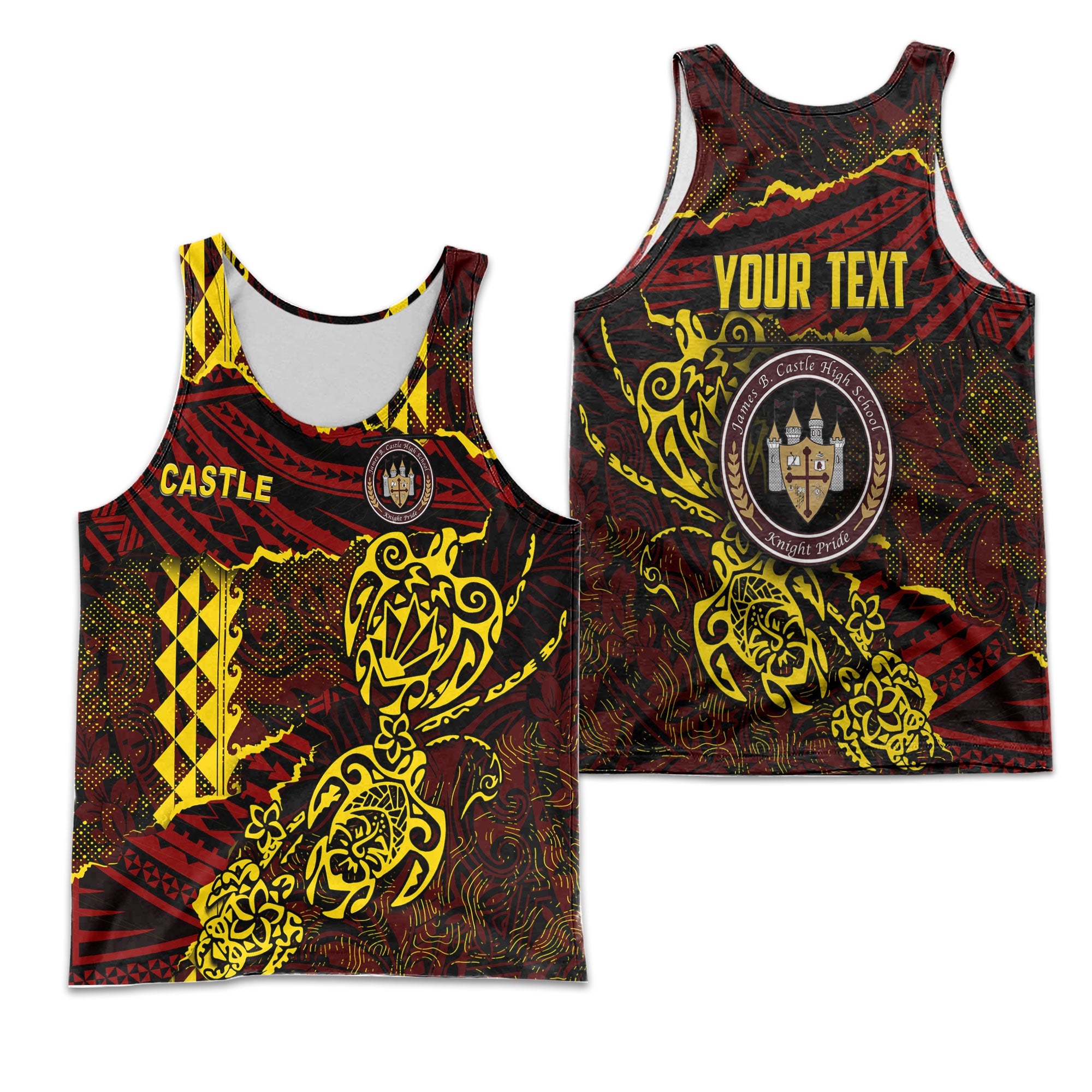 Hawaii Castle High School Custom Men Tank Top Polynesian Turtle Style