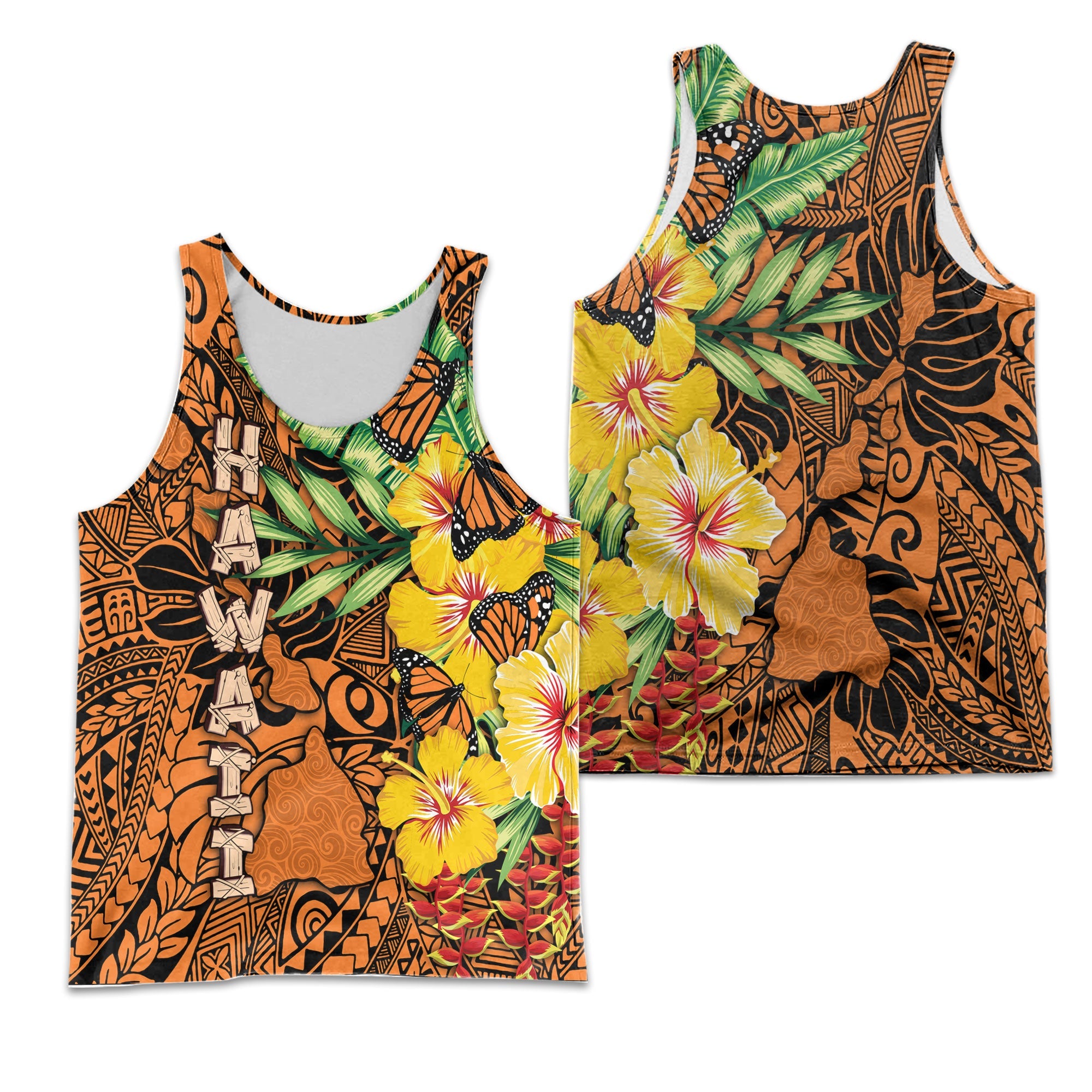 Hawaii Men Tank Top Kamehameha Butterfly Tropical Style