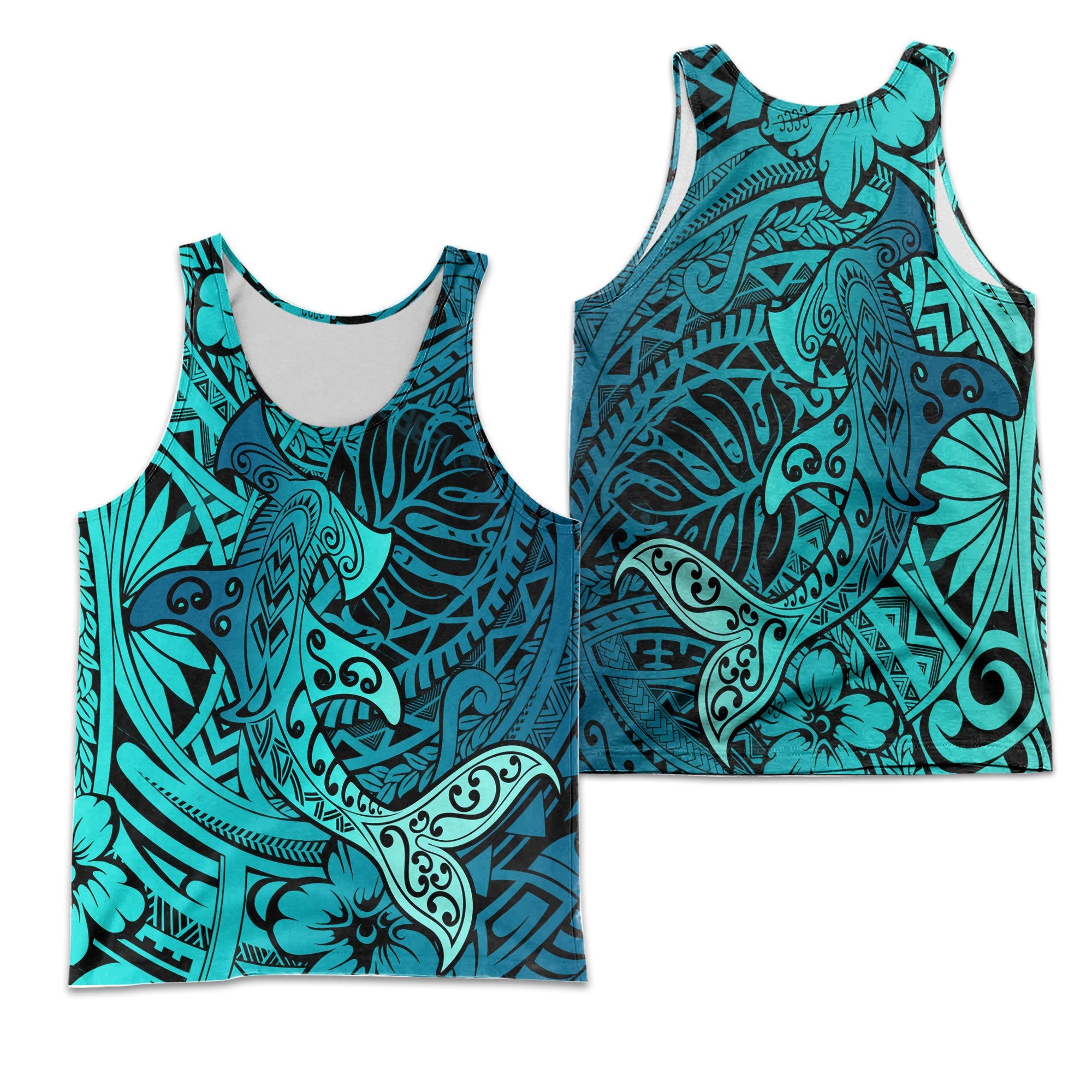 Hawaii Hammerhead Shark Men Tank Top Light See Blue Style