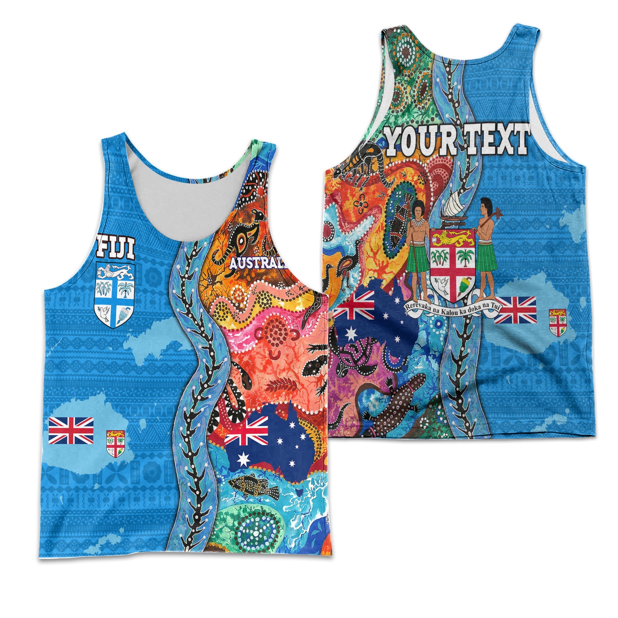 Custom Fiji Tapa & Australia Aboriginal Men Tank Top