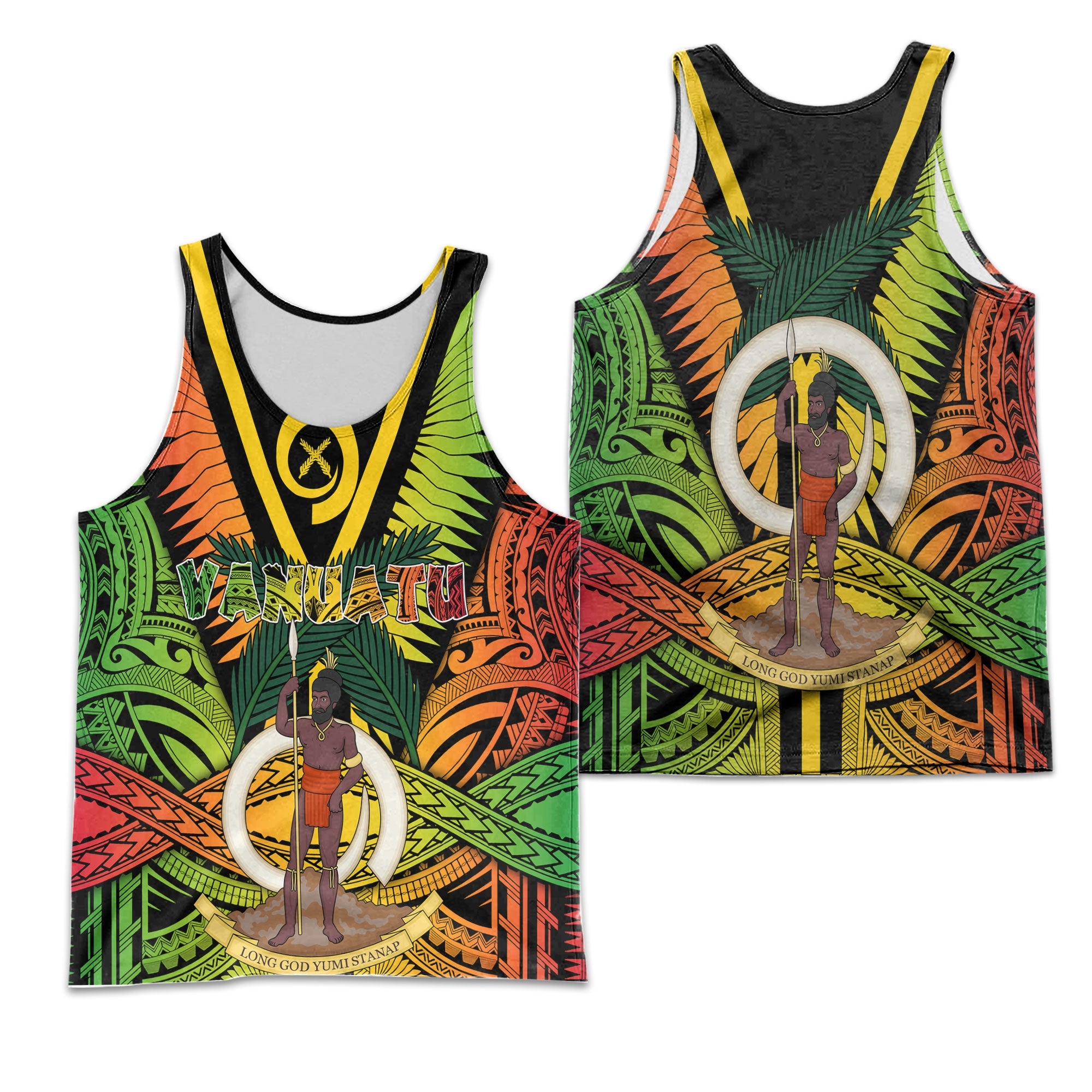 Vanuatu Men Tank Top Coat Of Arms Reggae Style