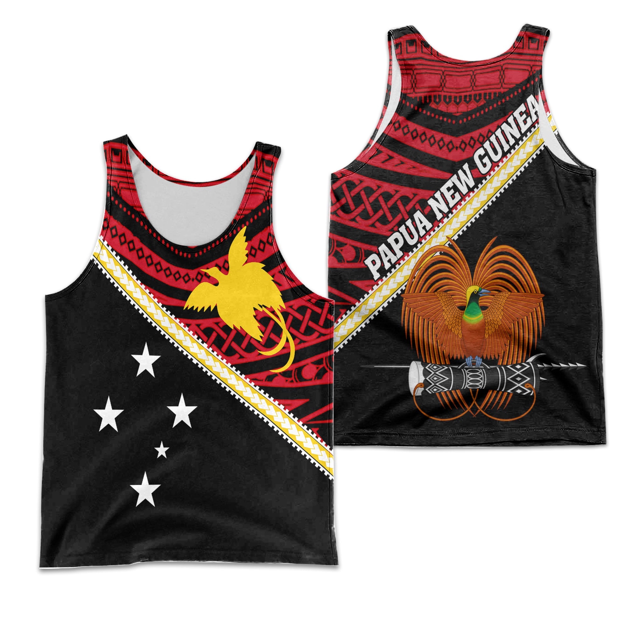 Papua New Guinea Men Tank Top Polynesian Flag Style