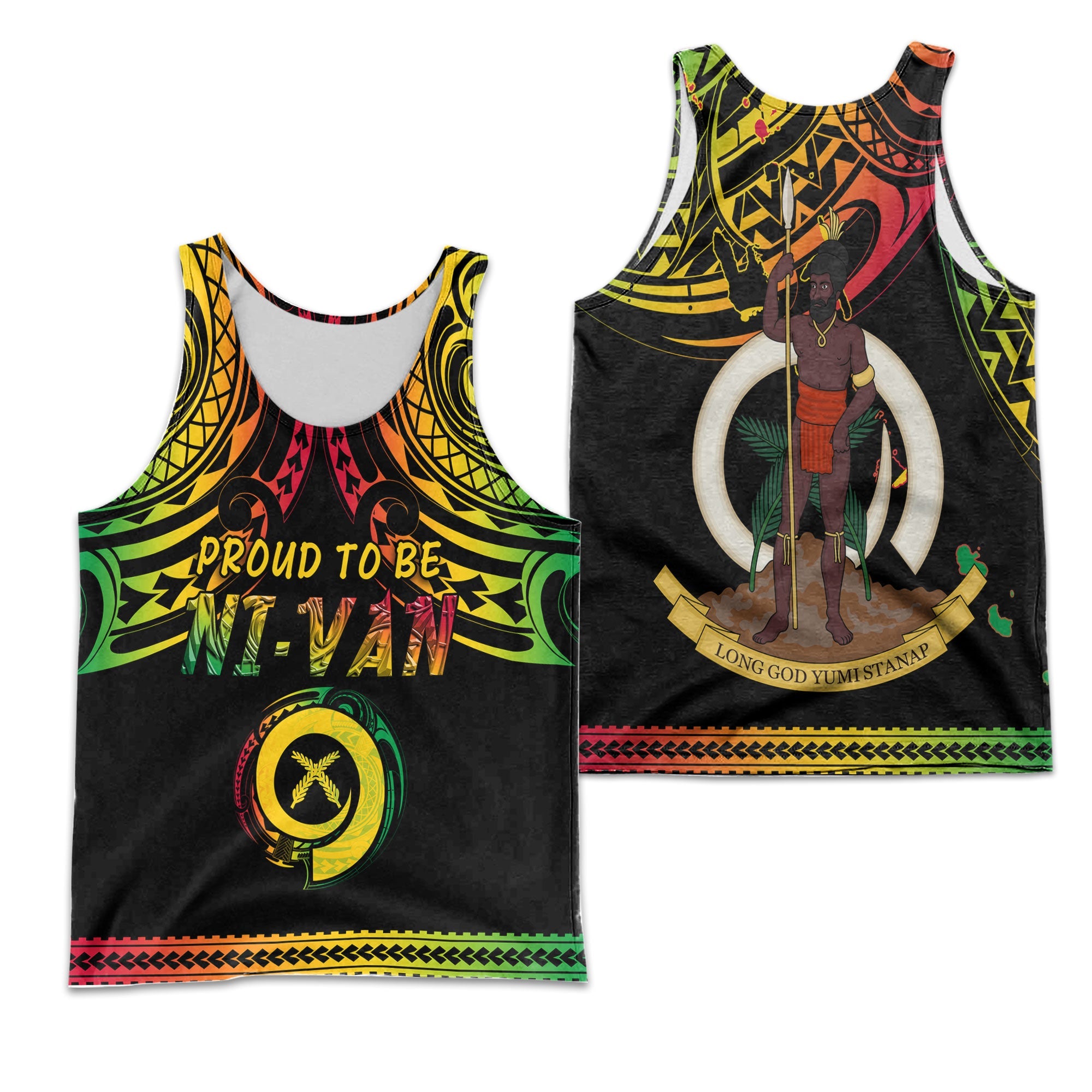 Vanuatu Proud To Be Ni-Van Men Tank Top Coat Of Arms Reggae Style