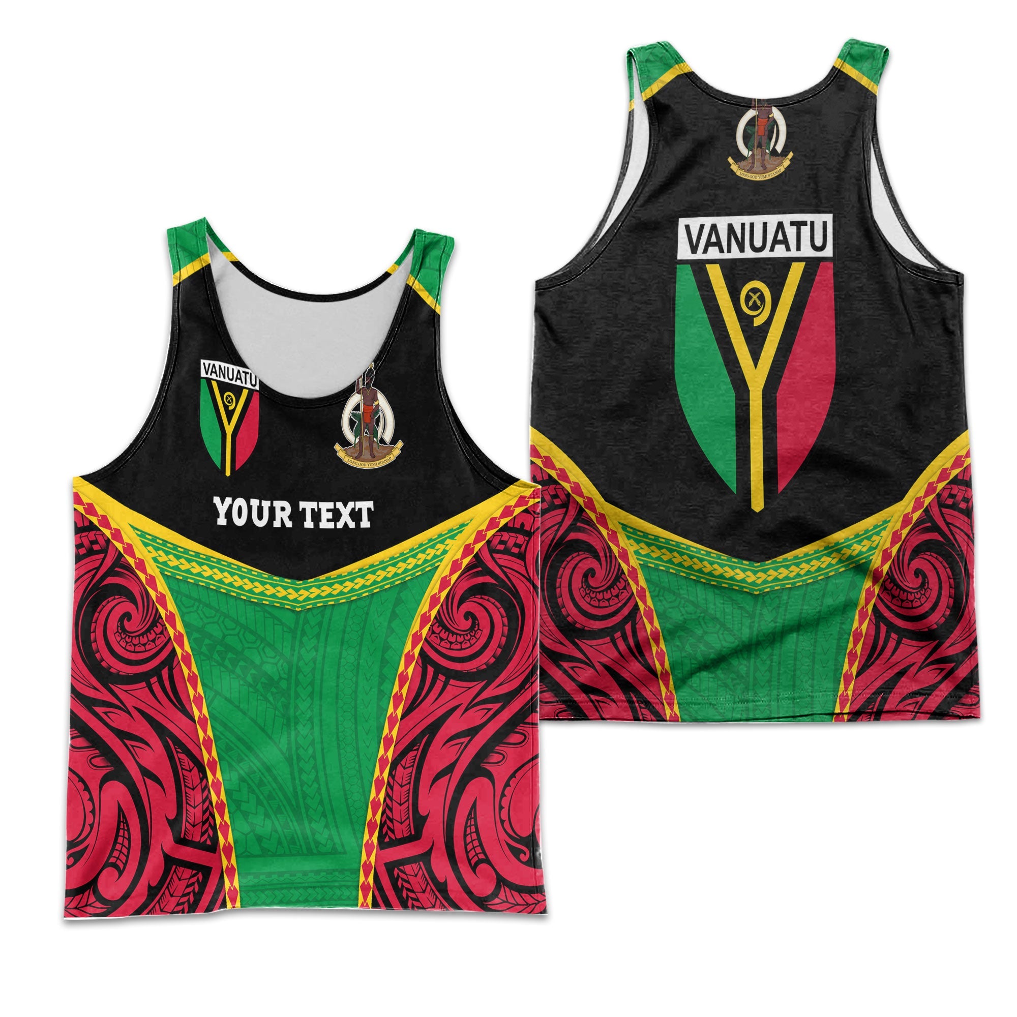 Custom Vanuatu Flag & Coat Of Arms Men Tank Top Black Style