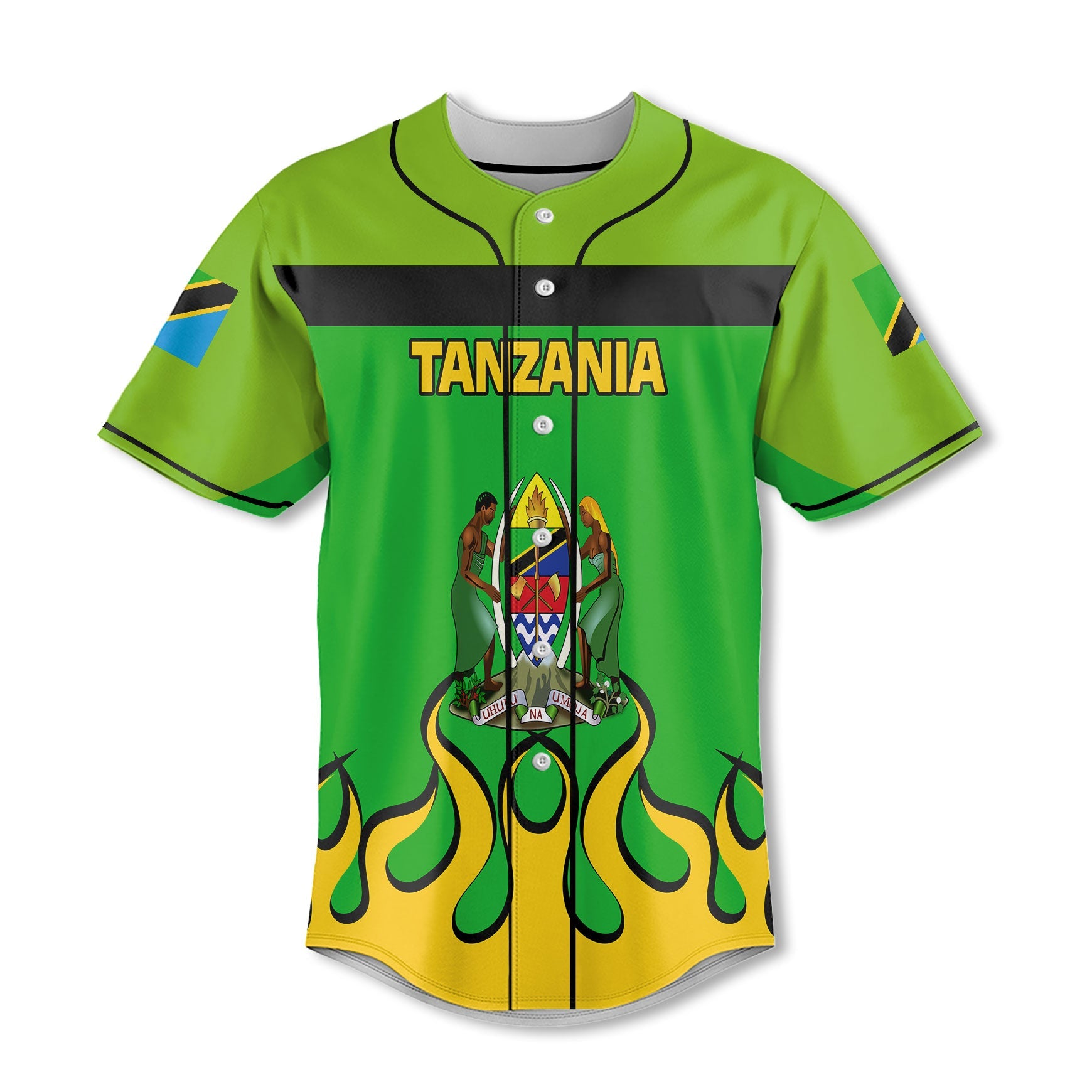 Tanzania Baseball Jersey Flag & Coat Of Arms Fire Hockey Style