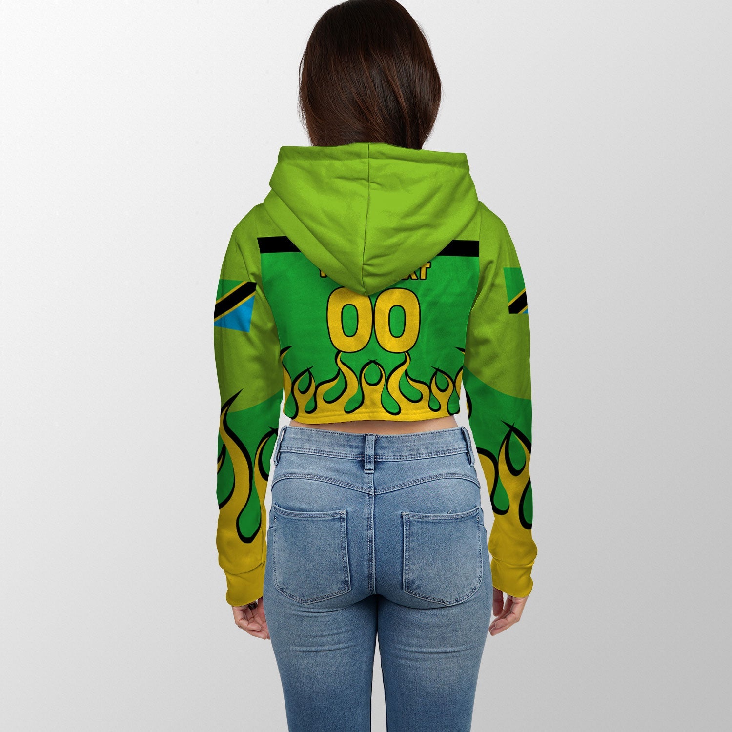 Tanzania Crop Hoodie Flag & Coat Of Arms Fire Hockey Style