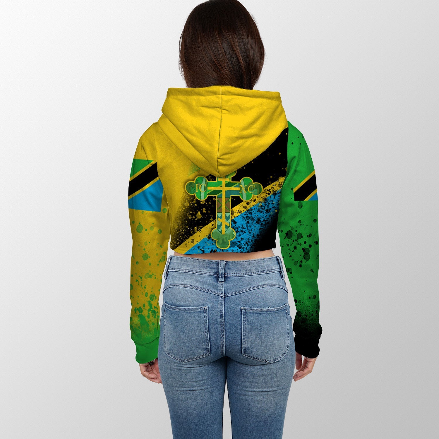 Tanzania Crop Hoodie Flag & Coat Of Arms Orthodox Style