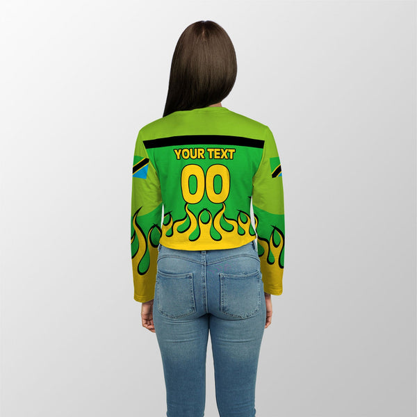 Tanzania Crop Top Long TShirt Flag & Coat Of Arms Fire Hockey Style