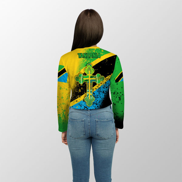 Tanzania Crop Top Long TShirt Flag & Coat Of Arms Orthodox Style