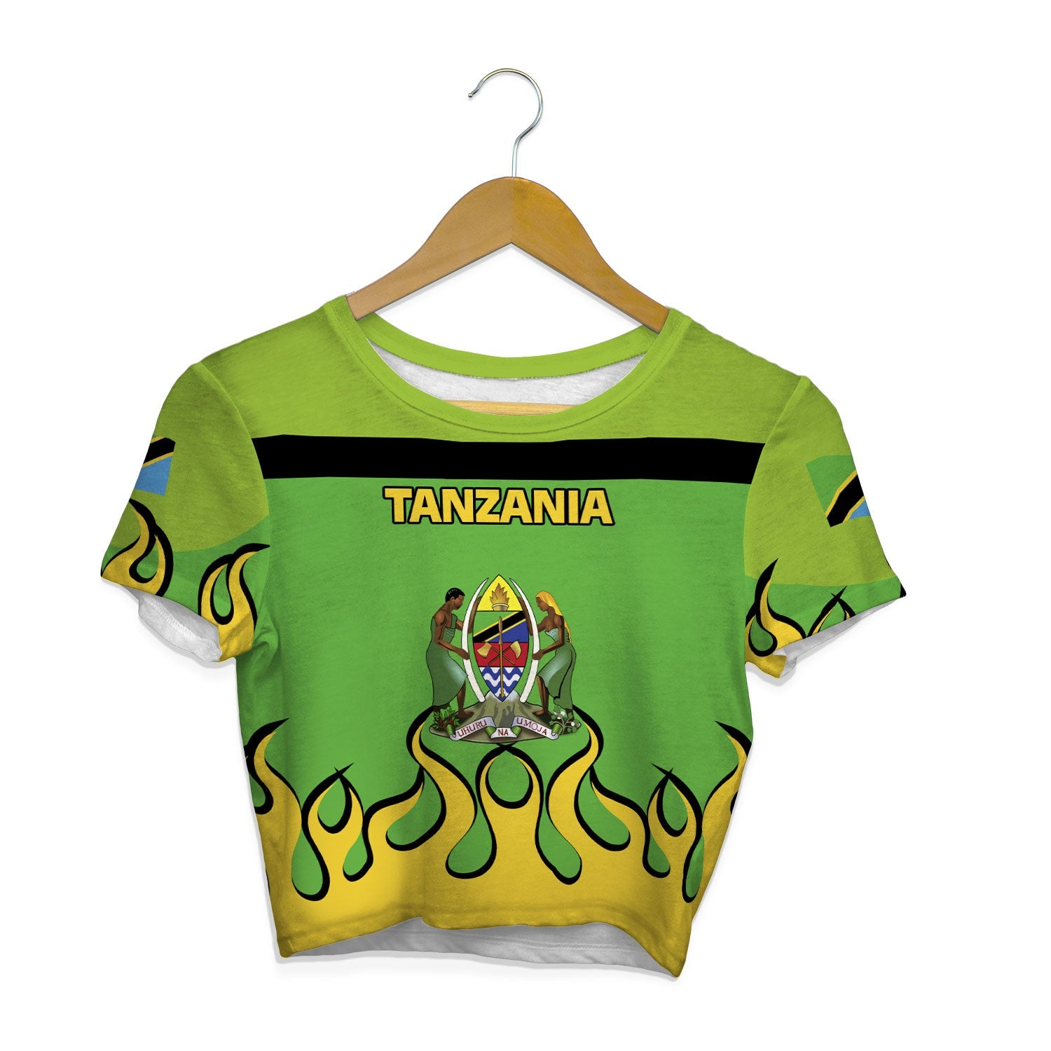 Tanzania Crop Top T Shirt Flag & Coat Of Arms Fire Hockey Style