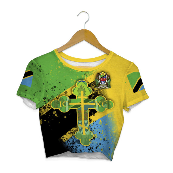 Tanzania Crop Top T Shirt Flag & Coat Of Arms Orthodox Style