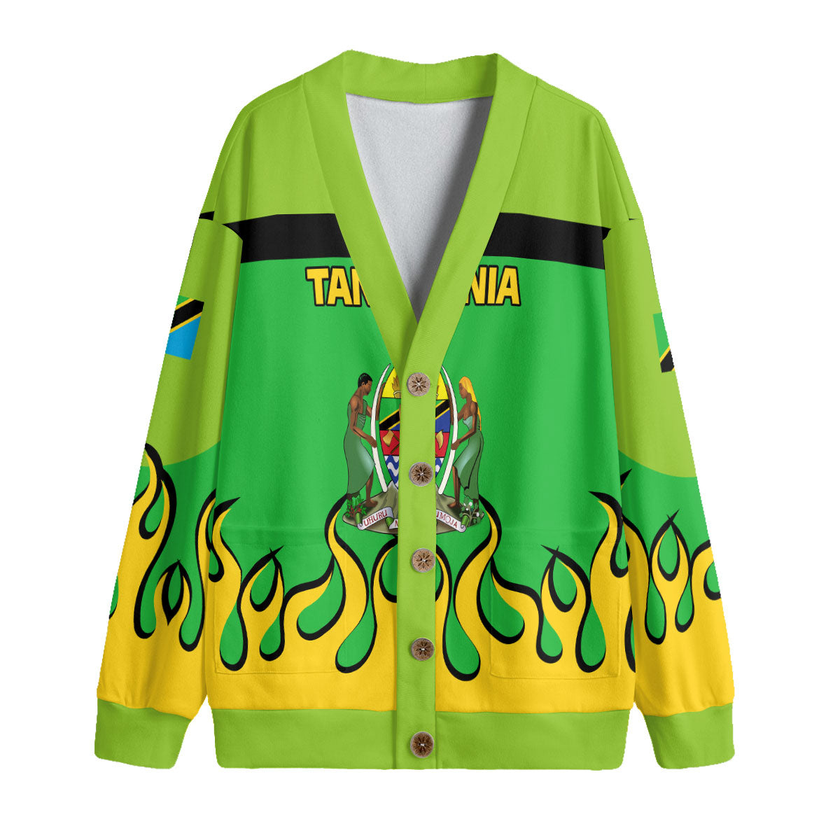 Tanzania Fleece Cardigan Flag & Coat Of Arms Fire Hockey Style