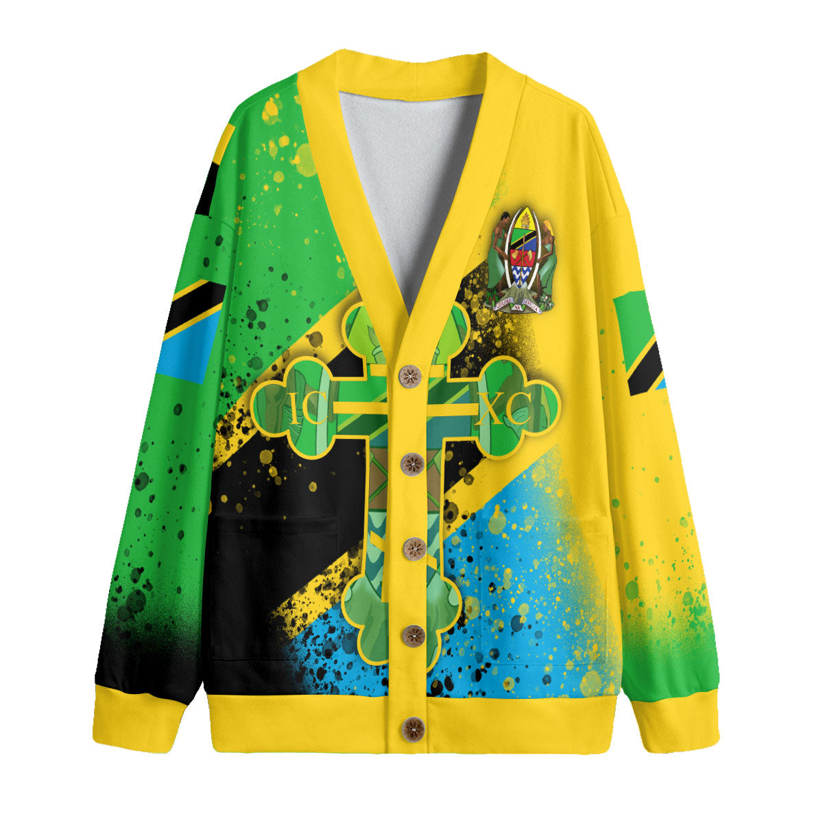 Tanzania Fleece Cardigan Flag & Coat Of Arms Orthodox Style