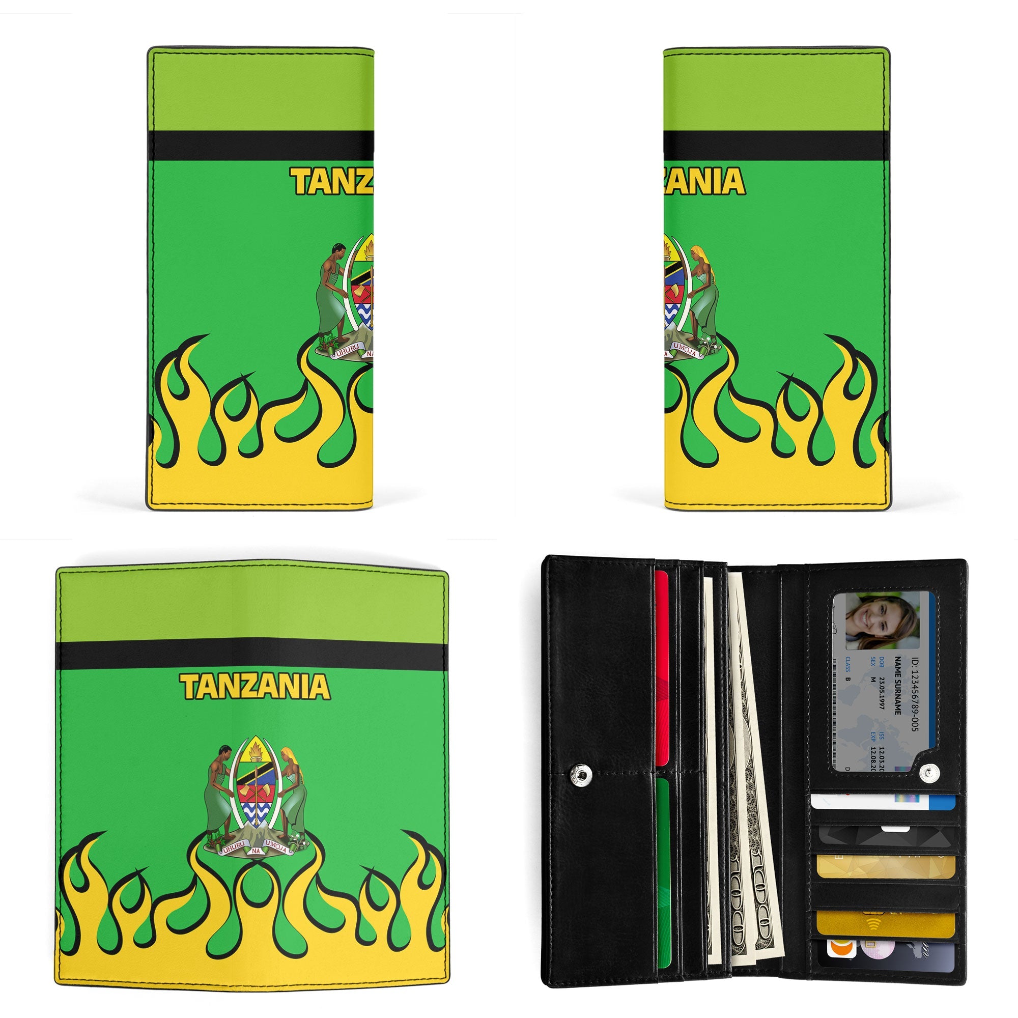 Tanzania Leather Wallet Flag & Coat Of Arms Fire Hockey Style