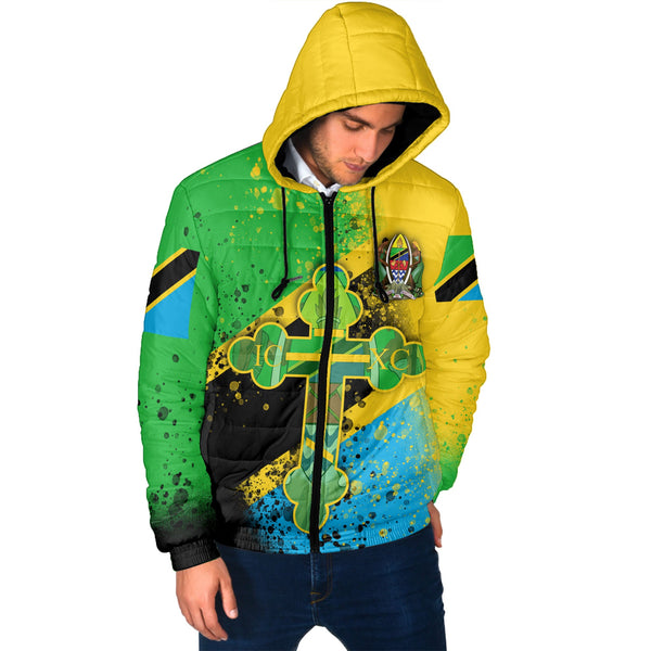 Tanzania Men Hooded Padded Jacket Flag & Coat Of Arms Orthodox Style