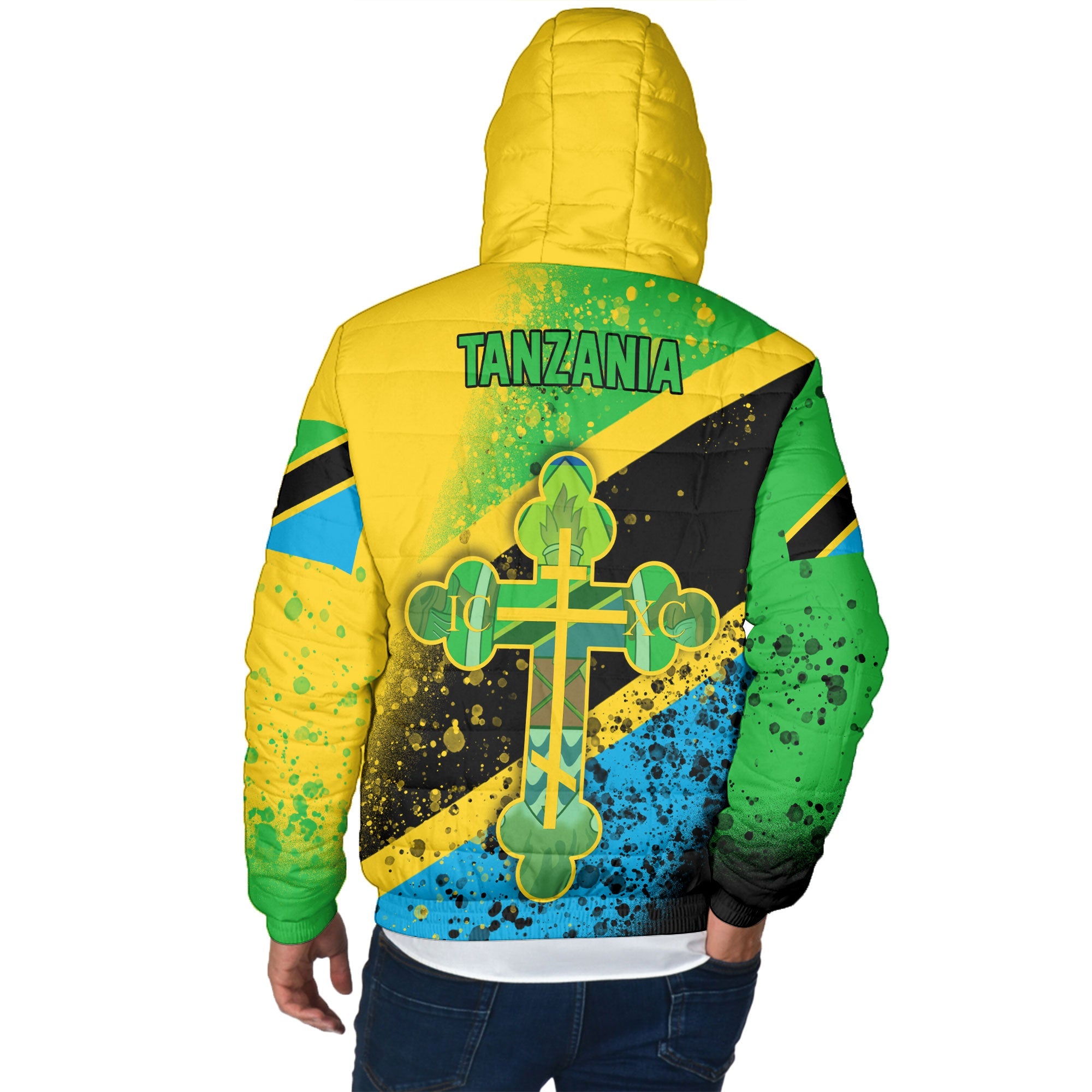 Tanzania Men Hooded Padded Jacket Flag & Coat Of Arms Orthodox Style