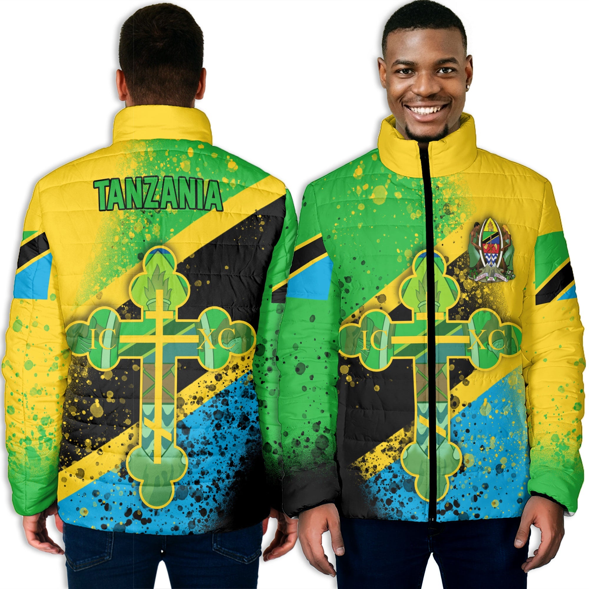 Tanzania Men Padded Jacket Flag & Coat Of Arms Orthodox Style