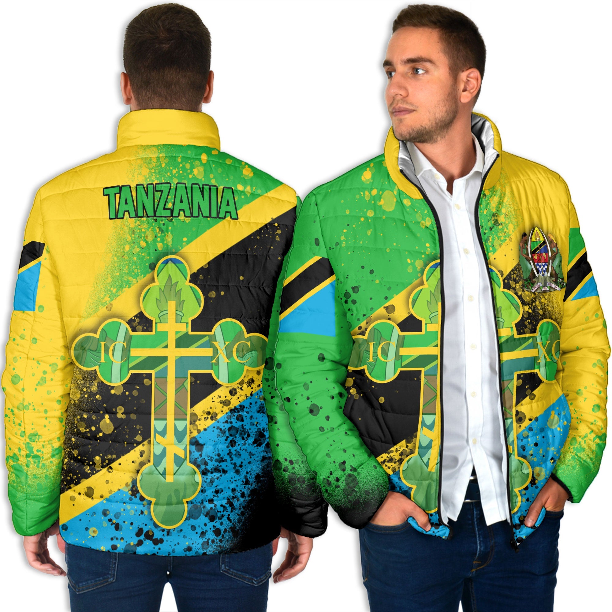 Tanzania Men Padded Jacket Flag & Coat Of Arms Orthodox Style